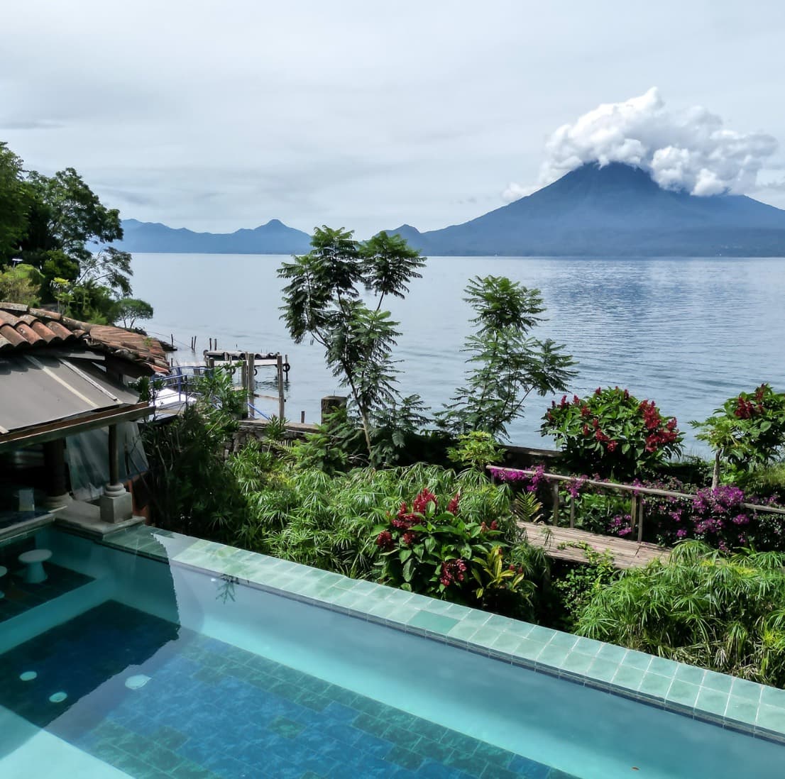 The lakefront infinity pool overlooking the volcanoes of Lake Atitlán