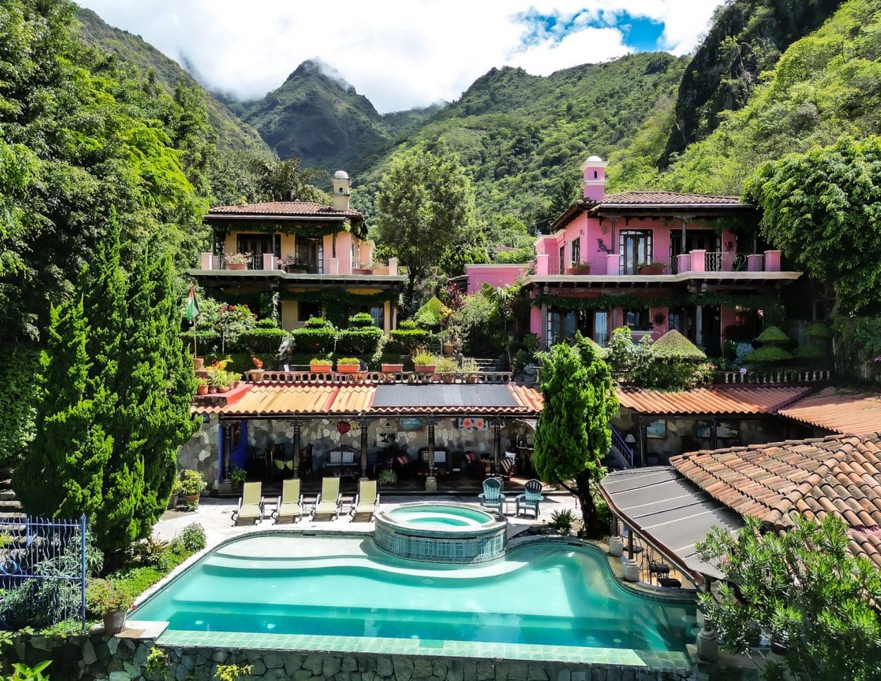 Aerial view of Villas del Carmen on the shore of Lake Atitlán